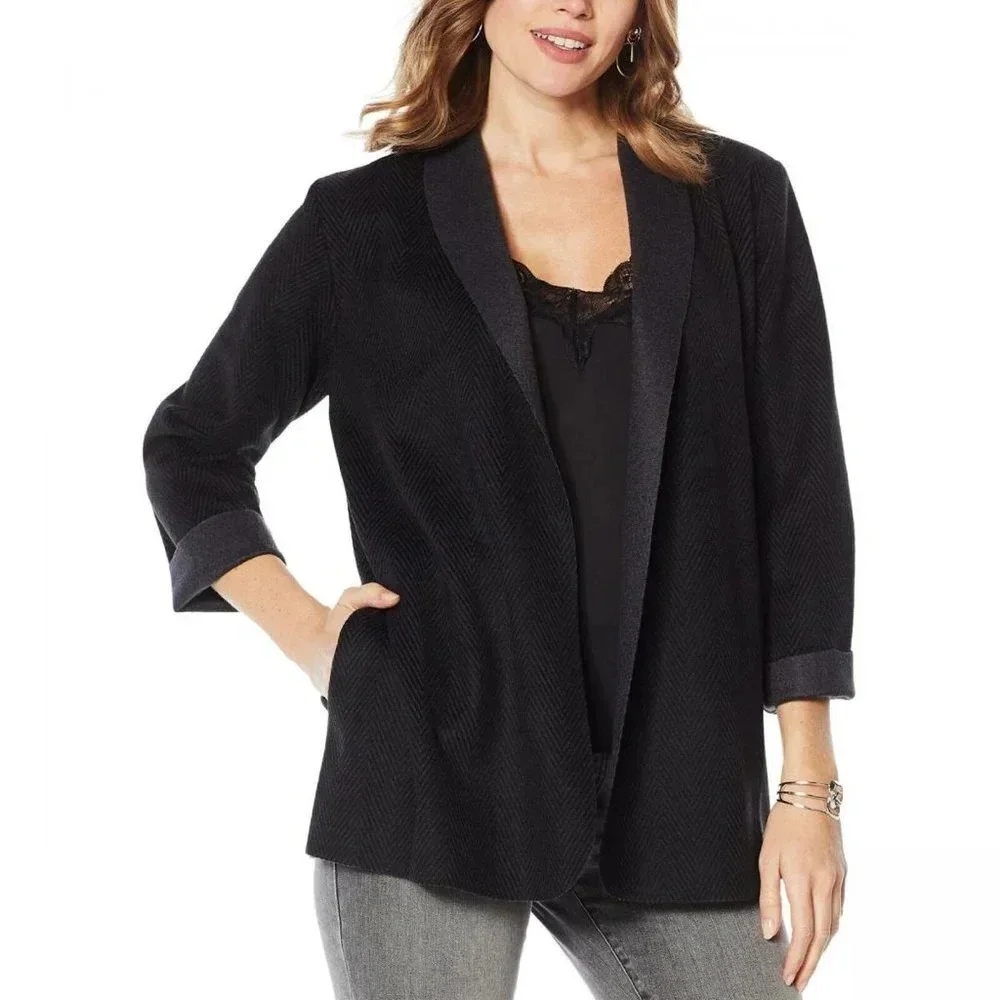 MOTTO Herringbone Cardigan Large Charcoal